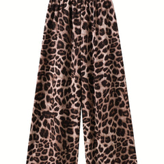 Women's Plus Leopard Print High Rise Wide Leg Pants