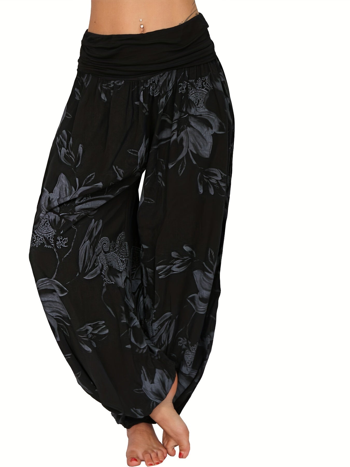 Boho Floral Print High Waist Baggy Harem Pants Women's Clothing