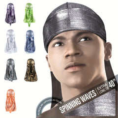 Metallic Silky Durag Spinning Waves Extra Long Tie