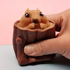 Squirrel Tree Stump Stress Relief Squeeze Toy & Desk Pen Holder