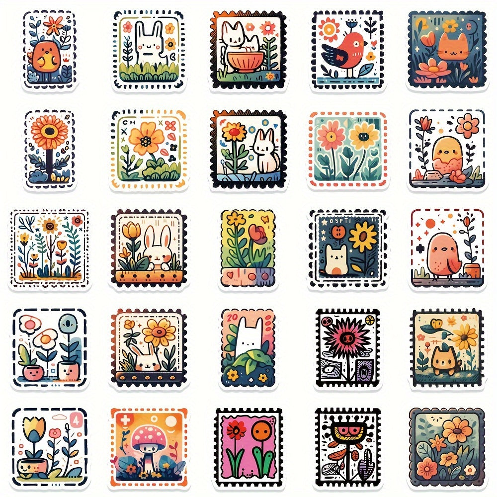 50pcs Cartoon Doodle Stamp Stickers Waterproof Notebook Water Cup Decor Stickers