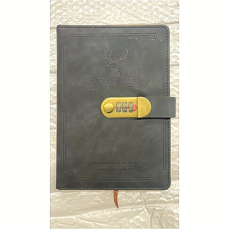 Vintage Leather Diary Notebook with Lock Retro Compass Plain Paper