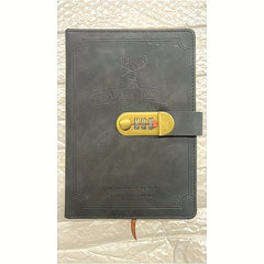 Vintage Leather Diary Notebook with Lock Retro Compass Plain Paper