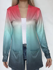  Ombre Long Sleeve Open Front Cardigan