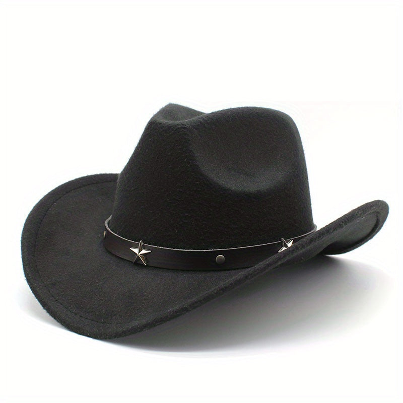 Men's Punk Style Cowboy Hat Five pointed Star British Jazz Wide Brim Hat