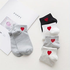 5 Pairs Heart Print Crew Socks Women's Stockings
