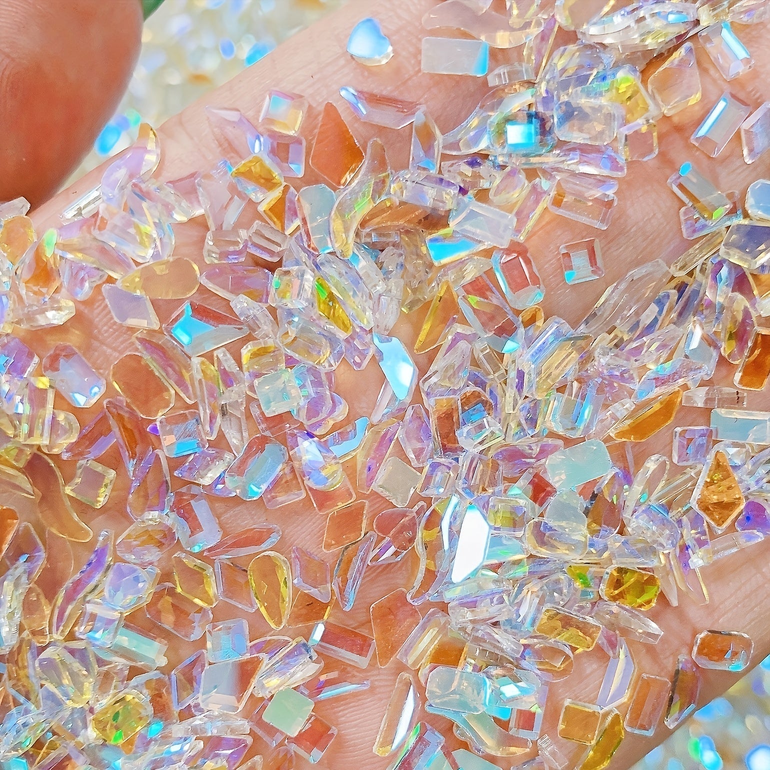 100Pcs Aurora Glass Crystal Nail Art Rhinestones Nail Gems Flat Back Stones