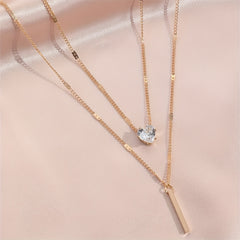 Double Layer Water Drop Shape Rhinestone Tassel Necklace Set