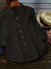  Casual Blouse Women's Solid Crinkle Button Up Long Sleeve Blouse