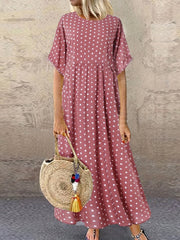 Polka Dot Print Short Sleeve Maxi Dress