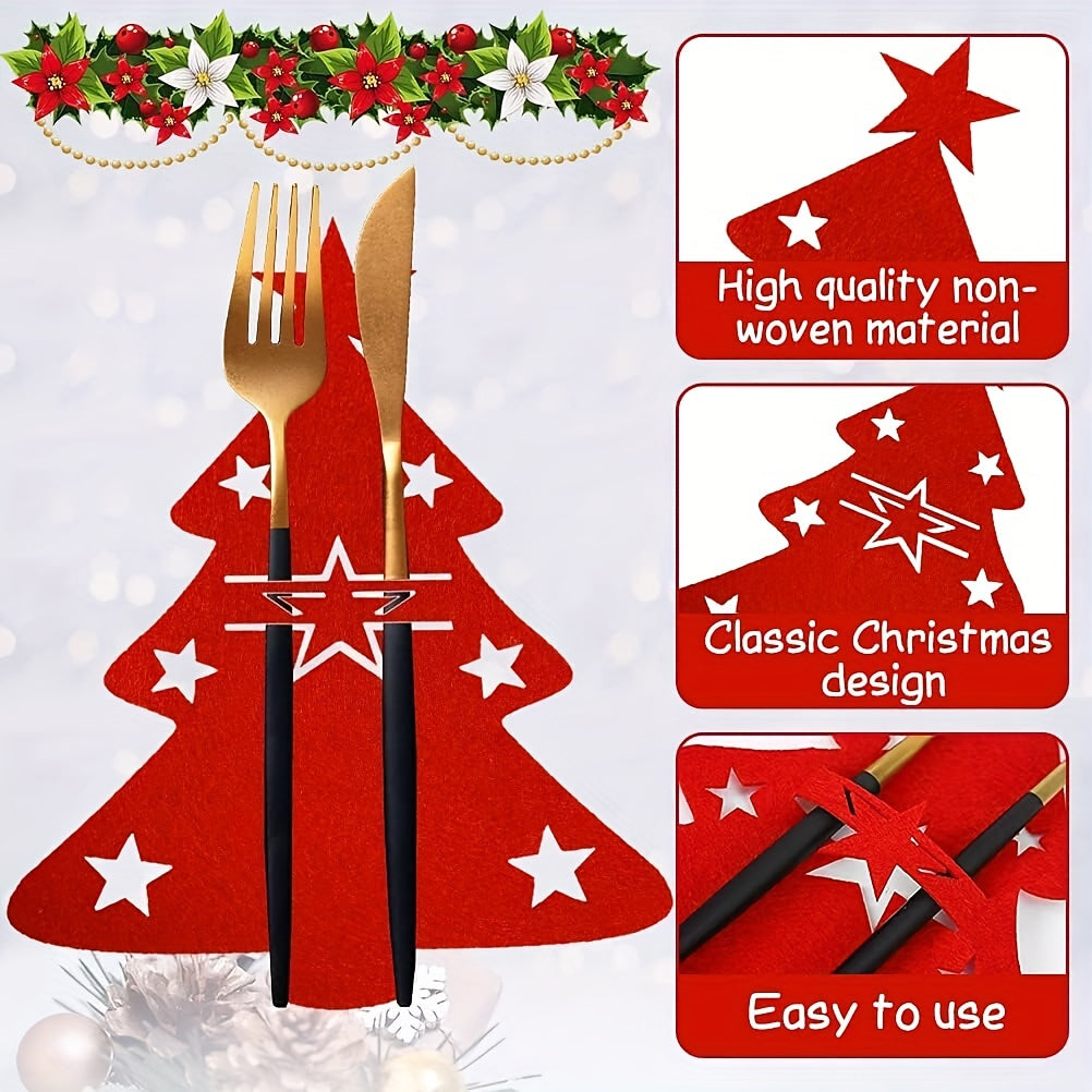 Christmas Tree Cutlery Holder Pockets - Set of 6