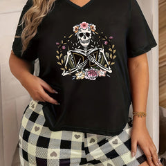  Floral Skull Print Lounge Top