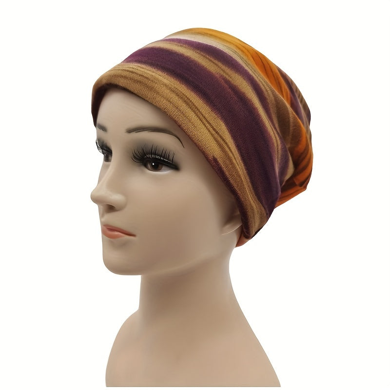 Gradient Stripe Print Beanie Lightweight Skull Hat Elastic Headband Neck Gaiter