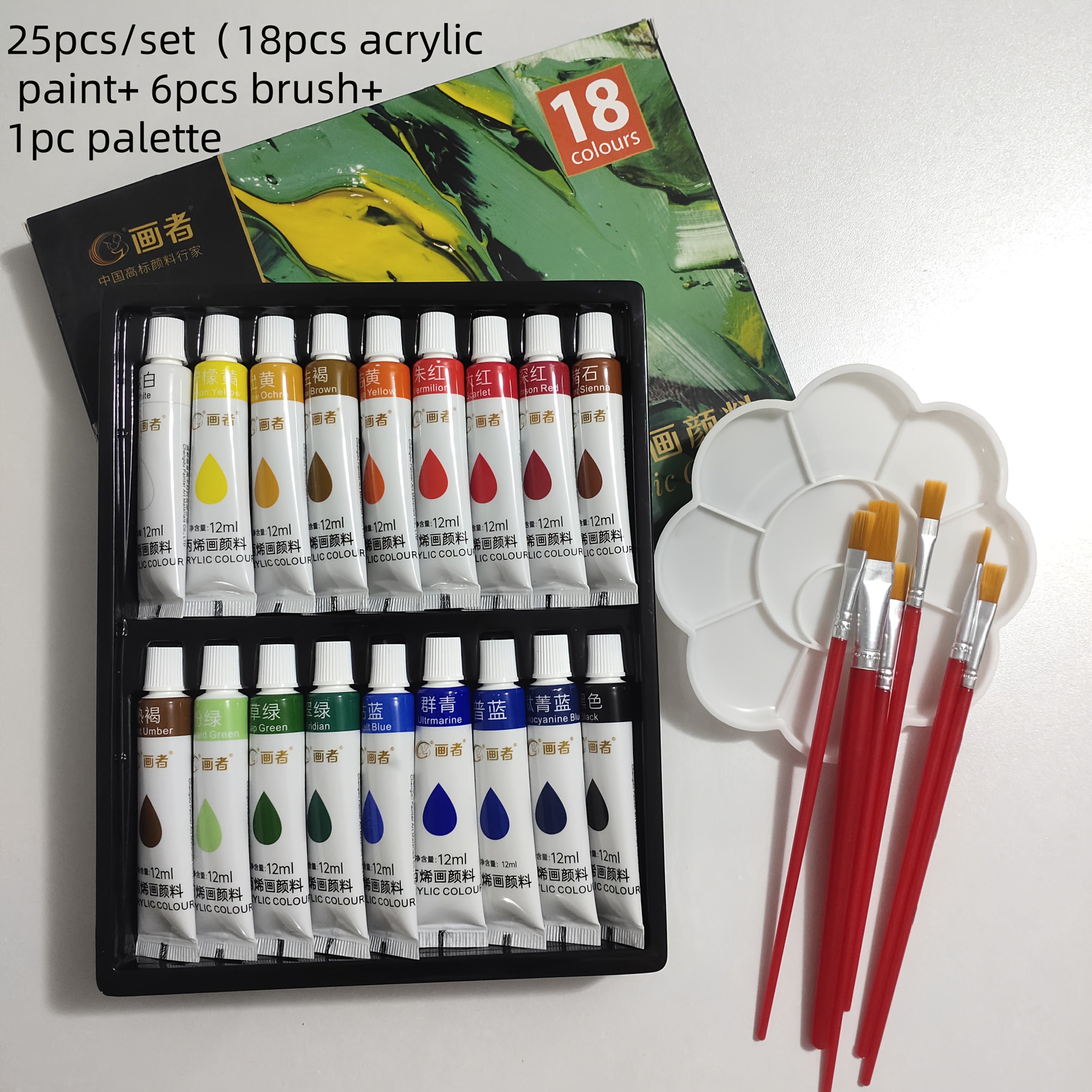 Acrylic Paint Set 31pcs with Brushes & Palette