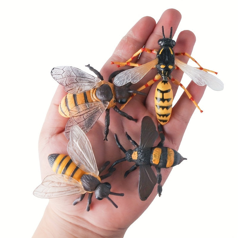 4 Pcs Realistic Bee Figurines Learning Set for Kids Ages 3-8