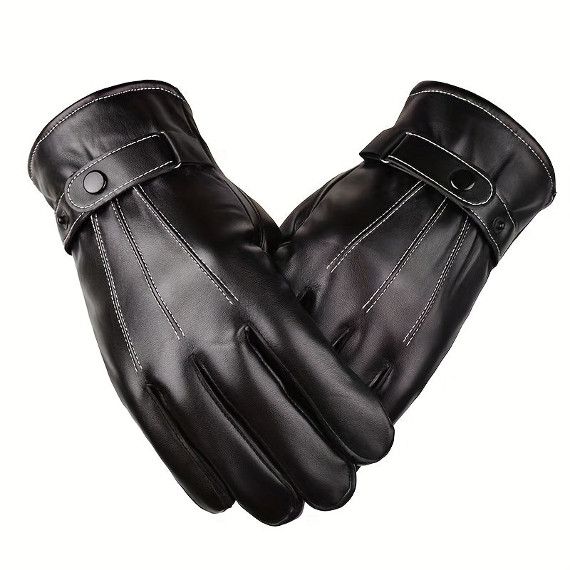 Winter Thick PU Leather Gloves For Men - Cycling Skiing Warm Glove
