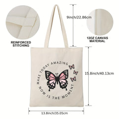 Butterfly Print Beach Tote Bag Large Capacity Canvas Shoulder Bag