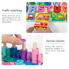 Montessori Wooden Preschool Math Toy Traffic Fishing Busy Board