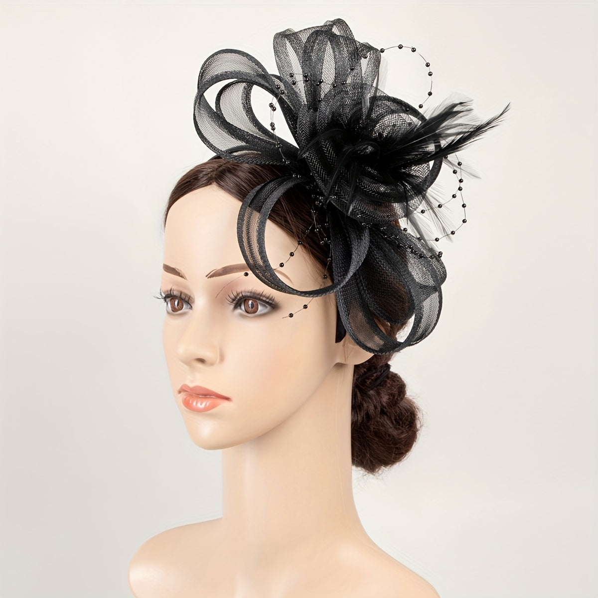 Faux Feather Mesh Veil Head Piece Fascinator for Tea Party Birthday Horse Racing