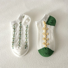 5 Pairs College Style Floral Print Ankle Socks Women's Stockings
