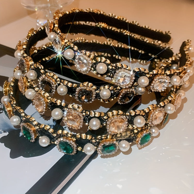 Baroque Crystal Faux Pearl Headband Vintage Head Hoop Headdress