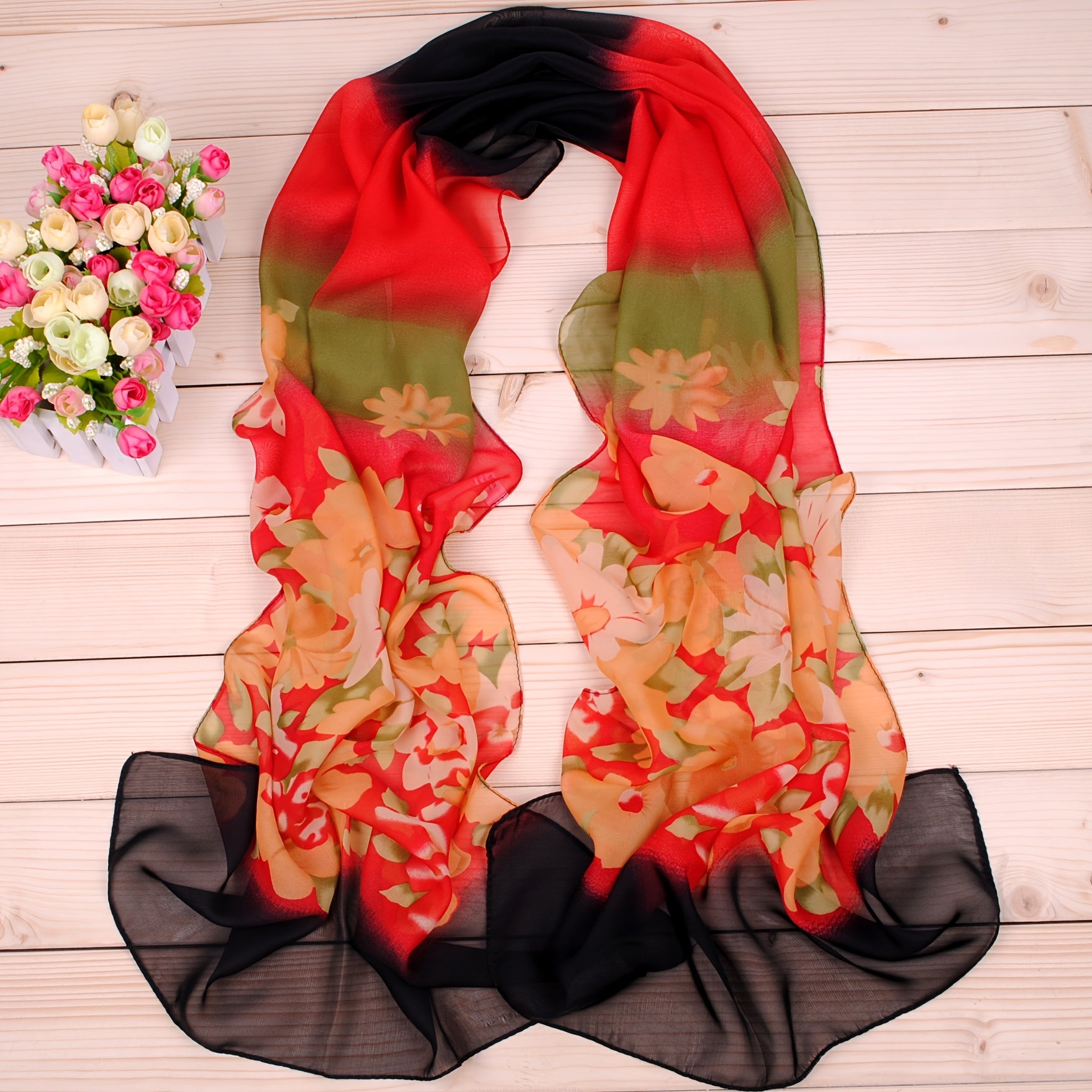 Bohemia Chiffon Scarf Classic Flower Print Shawl Sunscreen Windproof Wrap