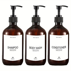 3 Refillable Bottles With Pump & Labels 500ml
