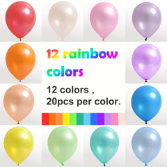 240pcs Assorted 30-48 cm Rainbow Latex Balloons for Party Decoration