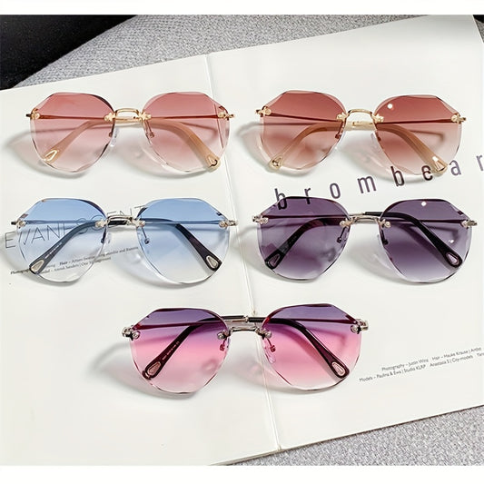 Hexagon Rimless Sunglasses Gradient UV400 Sun Shades for Vacation