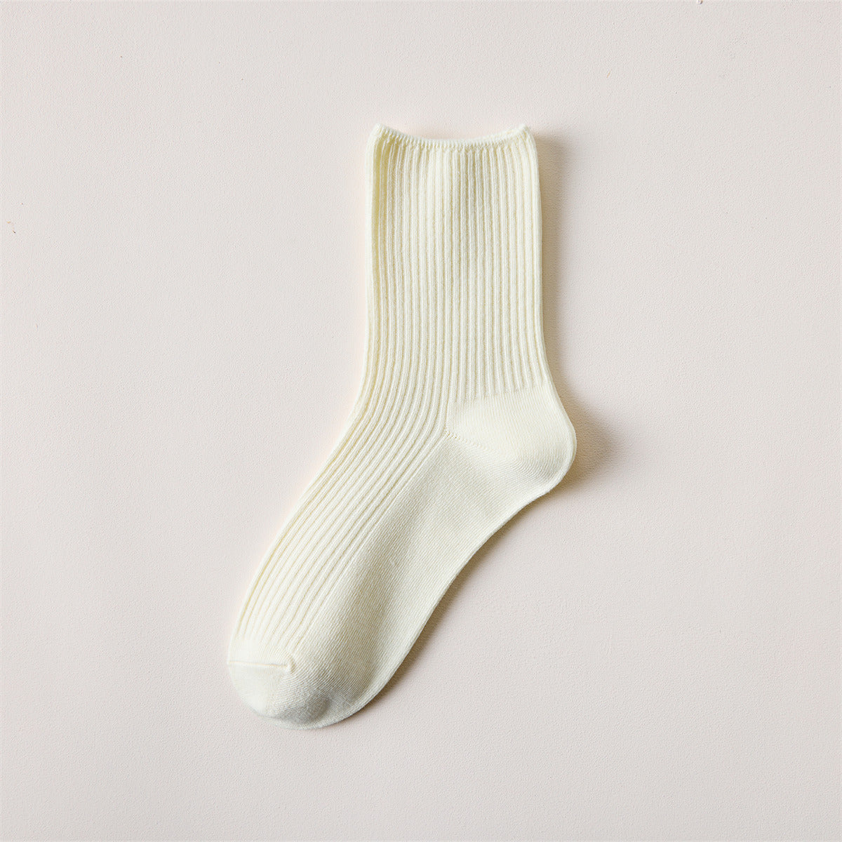 Women's Solid Ribbed Crew Socks Soft & Comfy Mid Tube Stockings