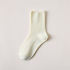 Women's Solid Ribbed Crew Socks Soft & Comfy Mid Tube Stockings