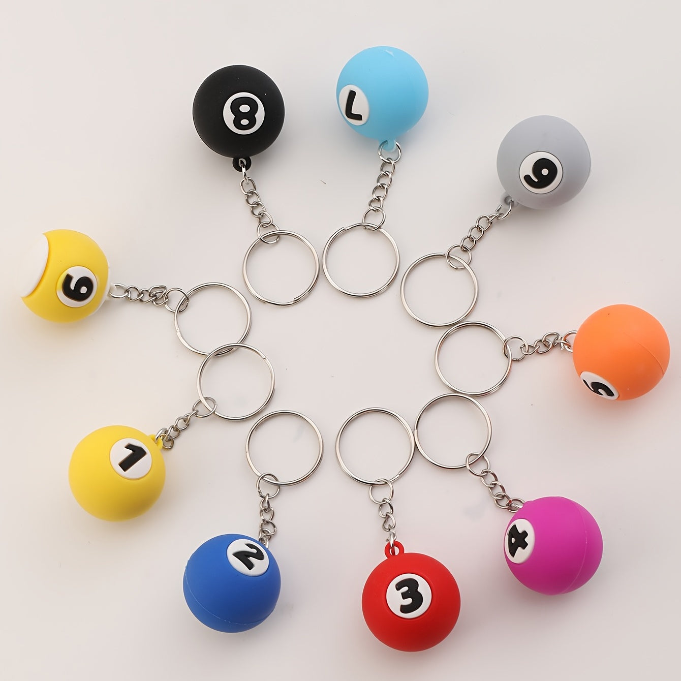 9pcs PVC Billiard Keychain Cartoon Colorful Bag Key Chain Keyring Or...