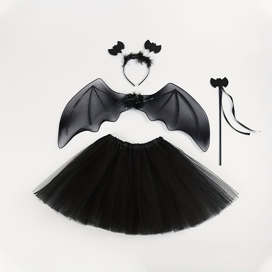 4pcs Halloween Bat Costume Set Puffy Skirt Bat Wings Bat Bandana