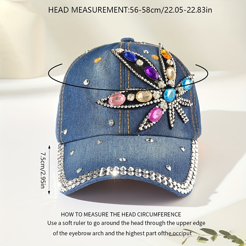 Rhinestone Leaf Patch Baseball Cap Y2K Denim Sports Hat