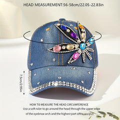Rhinestone Leaf Patch Baseball Cap Y2K Denim Sports Hat