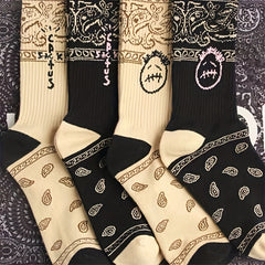 4 Pairs Geometric Pattern Socks Women's Mid Tube Stockings