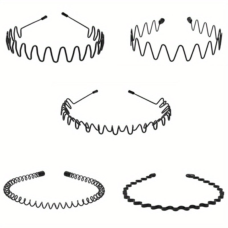 5pcs Metal Wavy Hair Head Band Spring Sports Hair Band Headwear Hair Hoop