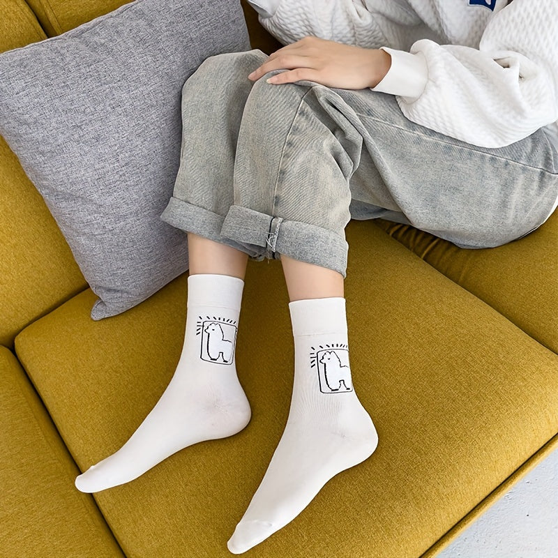 3 Pairs Alpaca Print Socks Comfy Mid Tube Women's Stockings