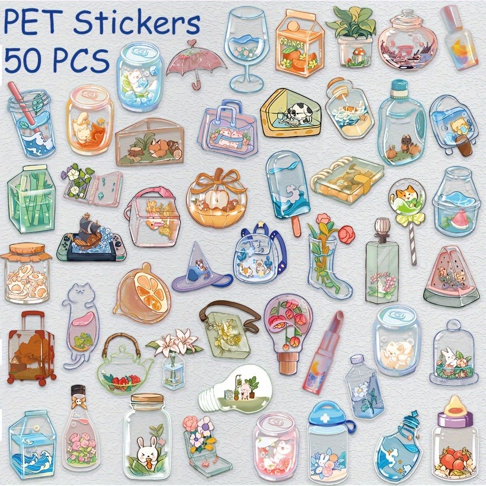 50pcs Transparent Objects Stickers for Laptop Luggage Skateboard Helmet Guitar