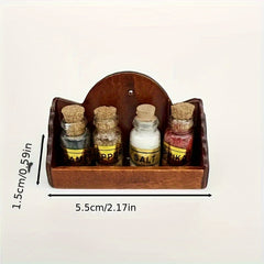 1:12 Scale Wooden Spice Rack w/ 4 Glass Bottles - Dollhouse Kitchen Decor