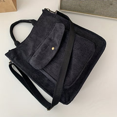 Corduroy Totes Bag For Women Solid Crossbody Bag Pocket Front Handbag For Travel