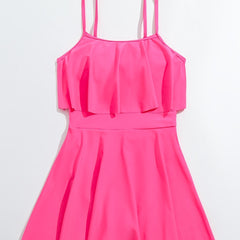 Ruffle Pleated Cami Dress Swimsuit For Girls