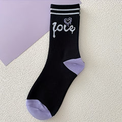 6 Pairs Heart Print Mid Tube Socks Women's Stockings