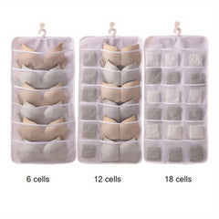 3pcs Hanging Underwear Bags With Grids Large Capacity Shelf Storage Bags