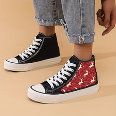 Christmas Reindeer Print Chunky Canvas Sneakers