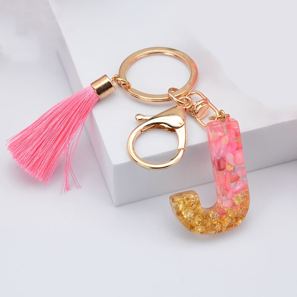 Y2K Initial Letter Keychain Pink Tassel Key Chain Resin English Letters Pendant
