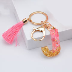 Y2K Initial Letter Keychain Pink Tassel Key Chain Resin English Letters Pendant