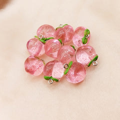 10pcs Pink Transparent Peach Pendants for DIY Earrings Necklaces Sweater Chains