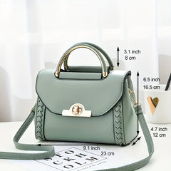 Top Handle Shoulder Bag Turn Lock PU Leather Handbag