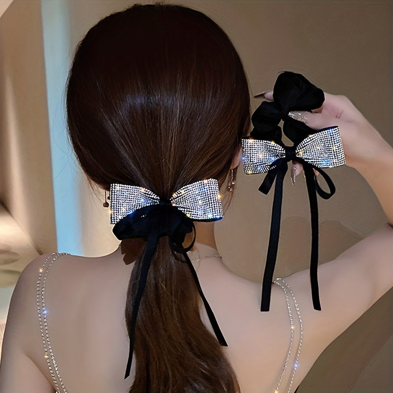 Rhinestone Bowknot Hair Tie Large Scrunchie Hair Band Ponytail Hair Rope